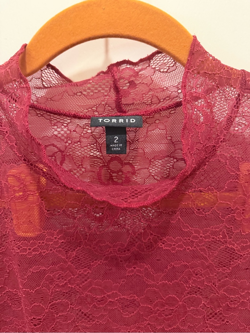 torrid Wine Lace Mock Neck Long-Sleeve Top - Picture 2 of 4